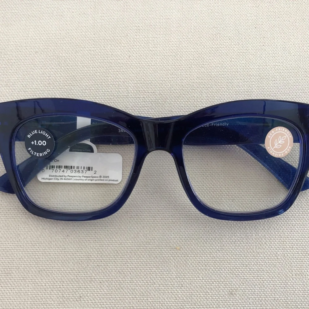 New from Anthropologie‎ Navy Translucent Square Blue Light Readers +1.00